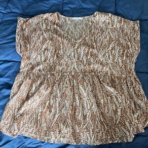 Brown and White Cap Sleeve Babydoll top